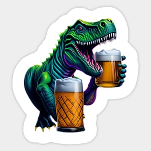 T-Rex With Beer Mugs Sticker